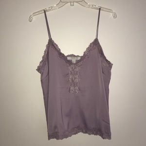 Lavender silky top with lace trim